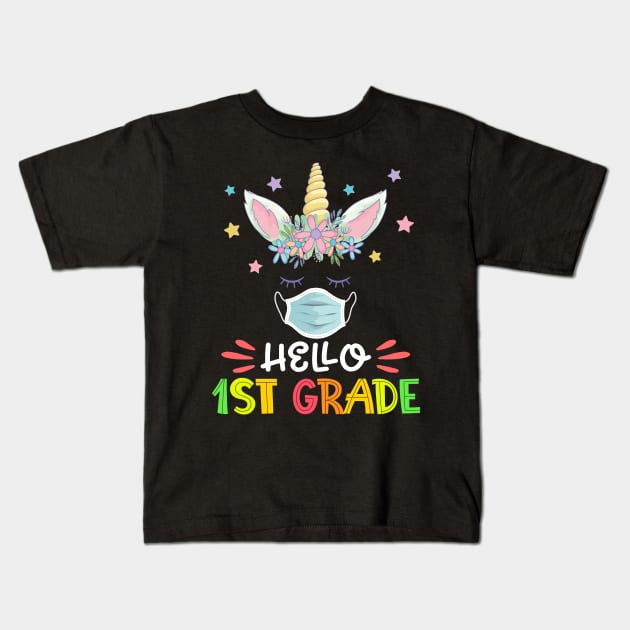 Hello 1st Grade Unicorn Quarantine Back to School First Grade Kids T-Shirt by nangtil20